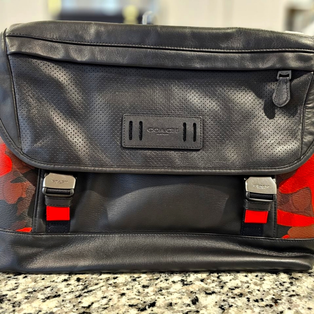 Coach Ranger Pocket Messenger Leather Bag Red Camo F79905